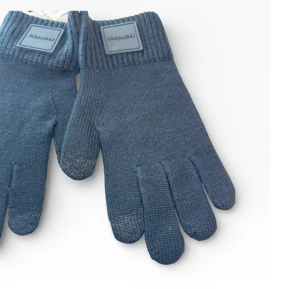 Coach Knit Tech Gloves With Rubber Patch Black L/XL